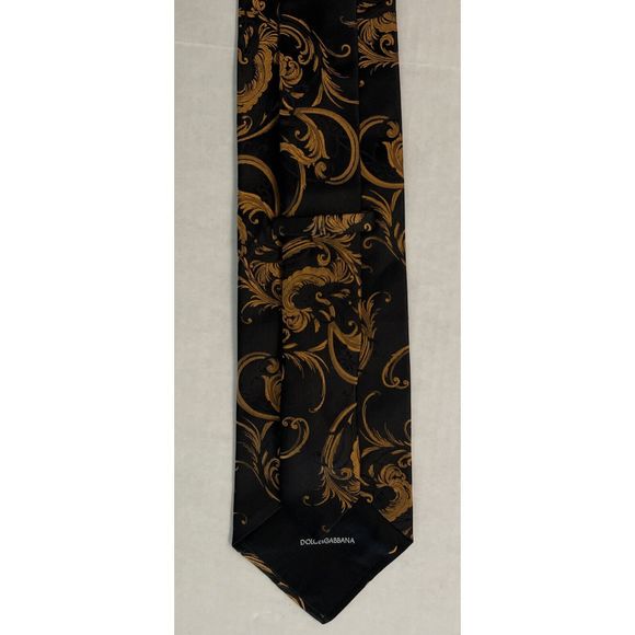 Dolce & Gabbana Cravatte Mens Tie 100% Silk Black/Gold Made In Italy $140 - Picture 7 of 9